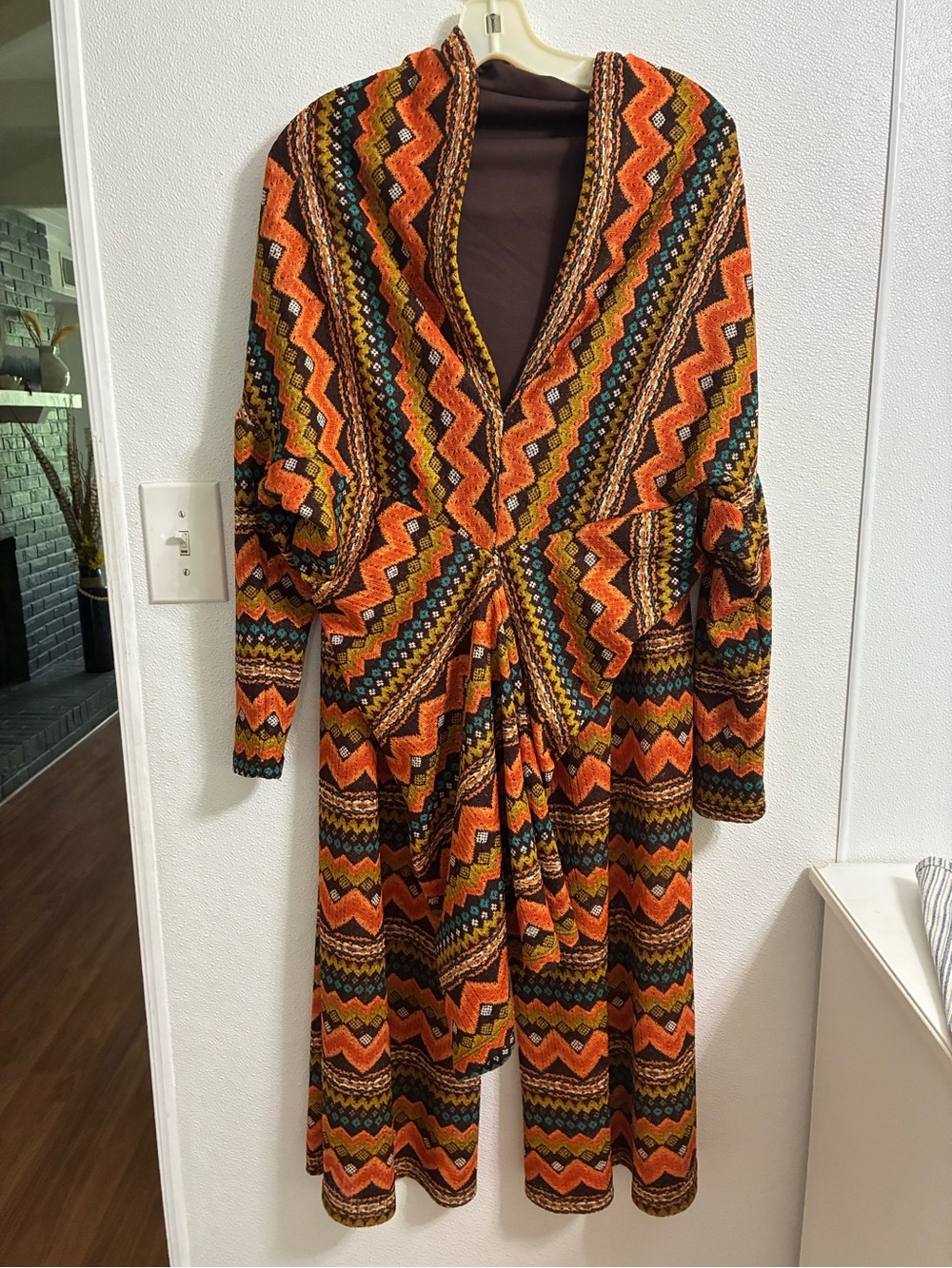 Scandal Paris Vintage Boho Chevron 2 piece pants & top Rust Multicolor L